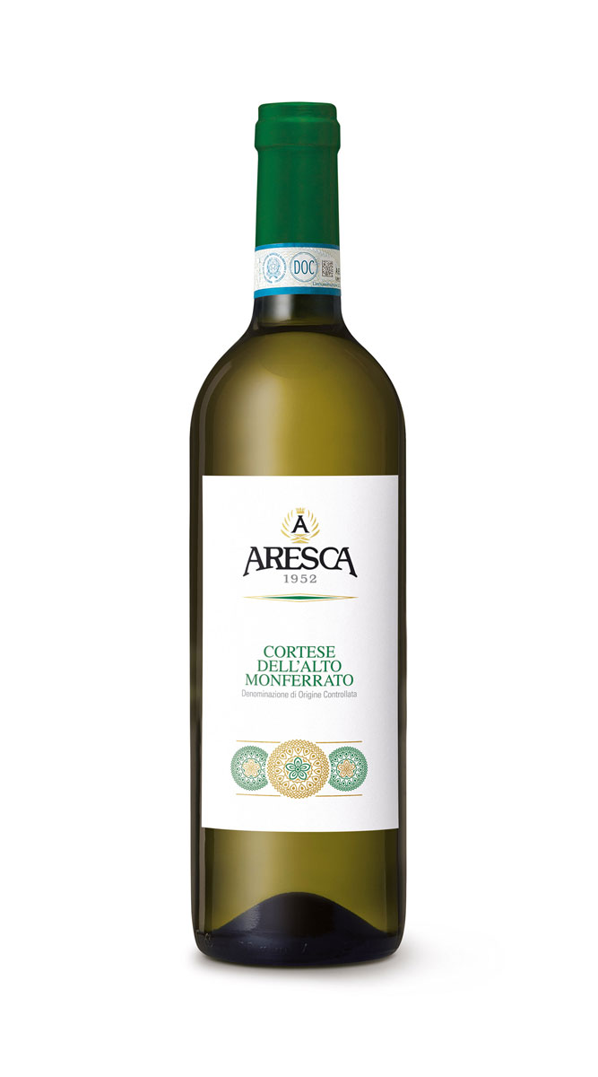 bottiglia di vino bianco cortese di Aresca Vini